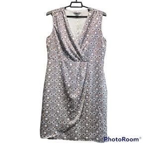 H&M Womens Geometric Satin Sleeveless V-Neck Faux-Wrap Sheath Dress Size 14